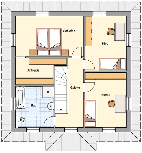 EWA-Stadtvilla Mediterran 151qm Hausbau Berlin Brandenburg Potsdam Grundriss Obergeschoss
