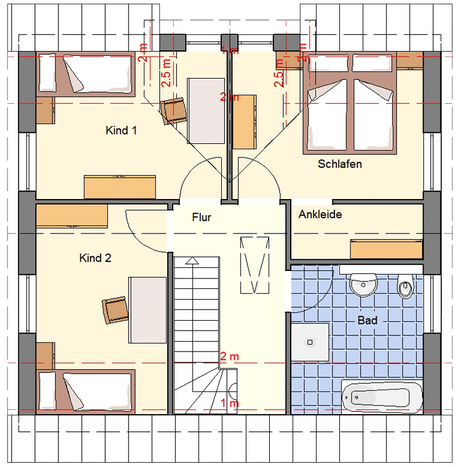 EWA Landhaus Fläming 119qm Hausbau Berlin Brandenburg Magdeburg Grundriss Dachgeschoss