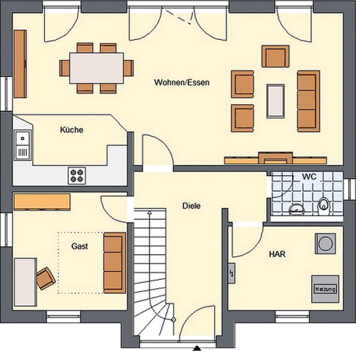 EWA-Landhaus Teltow 164qm Hausbau Berlin Brandenburg Potsdam Grundriss Erdgeschoss