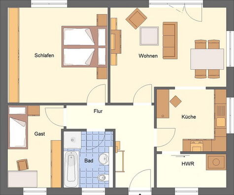 EWA-Bungalow Fehmarn 89qm Hausbau Berlin Brandenburg Magdeburg Grundriss Erdgeschoss