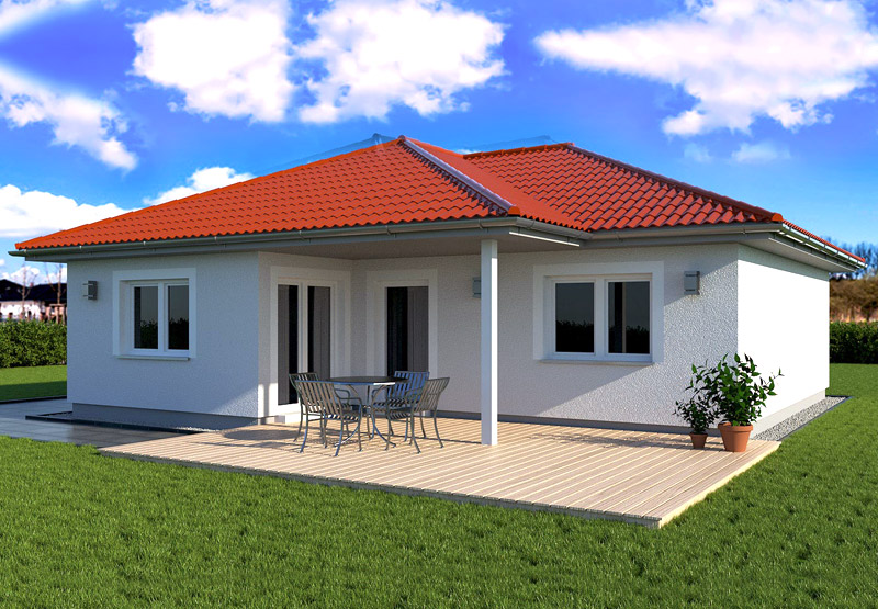 EWA-Bungalow Amrum 96qm Massivhausbau Leipzig Halle Wittenberg rotes Dach