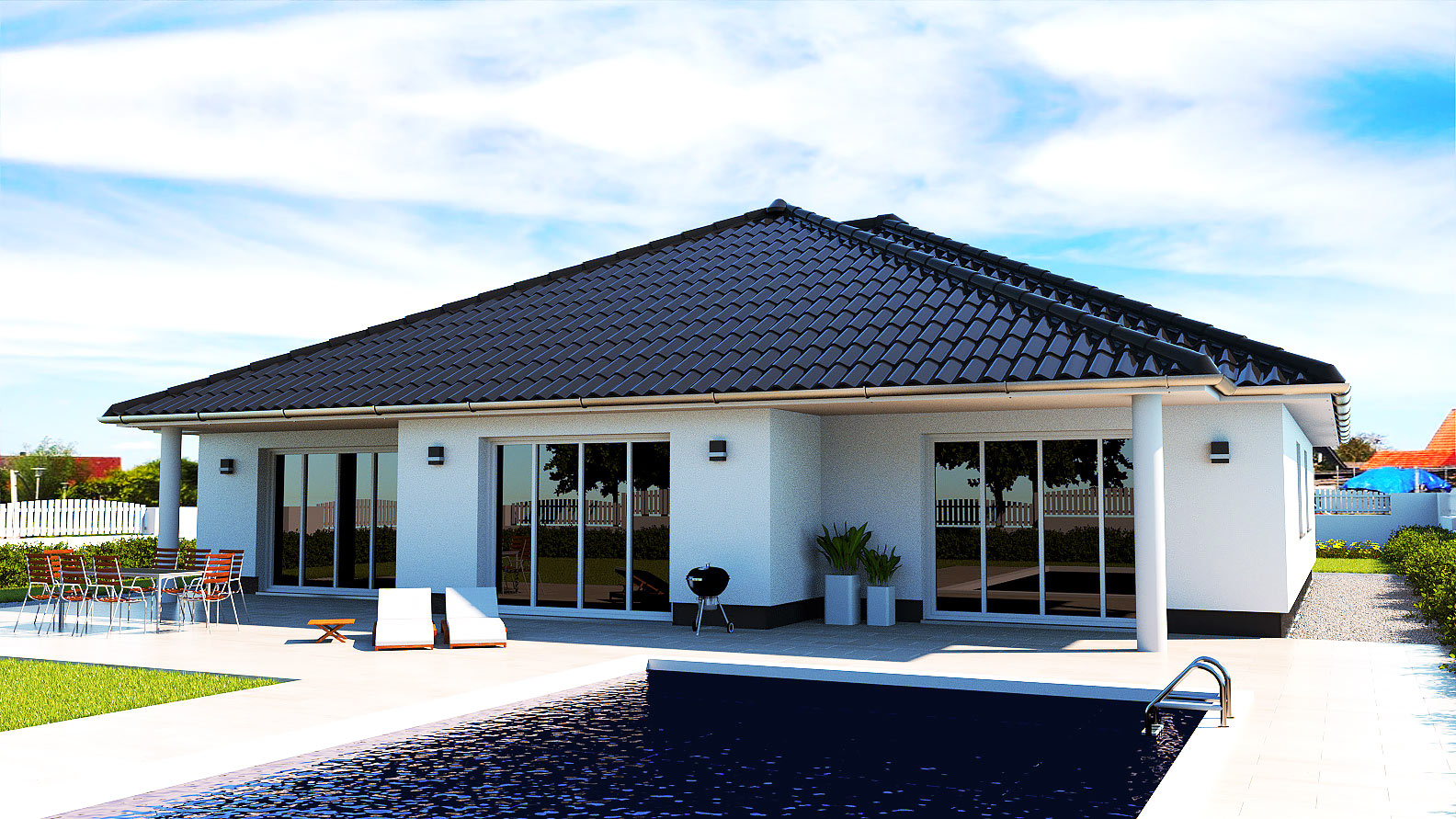 EWA-Bungalow Elbblick 157qm Massivhausbau Berlin Brandenburg Potsdam Rückansicht