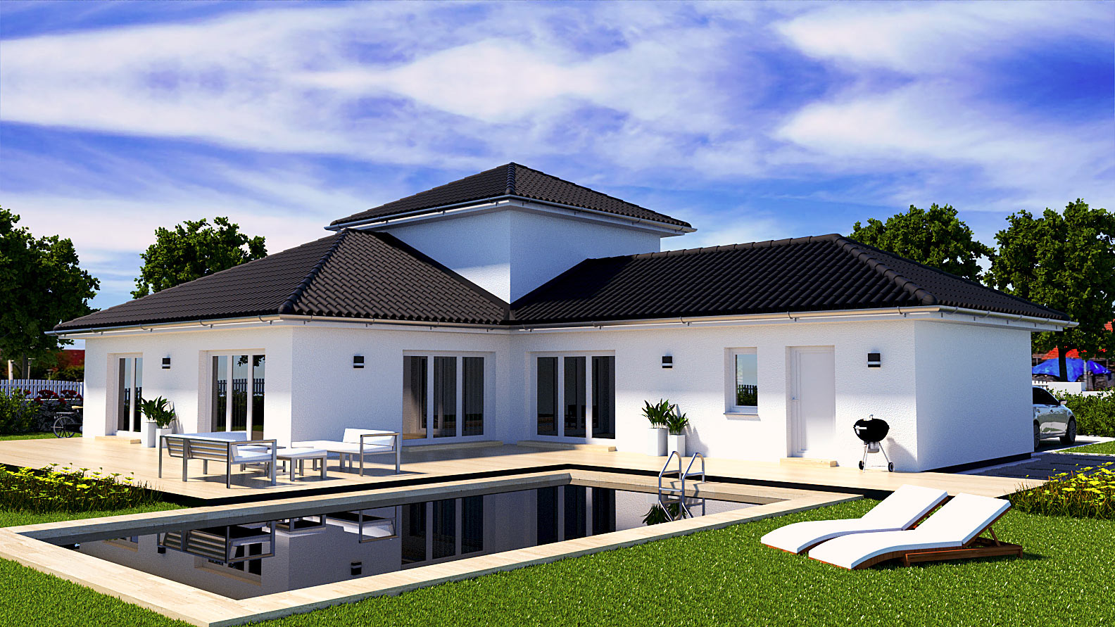 EWA-Bungalow Rügen 174qm Hausbau Berlin Brandenburg Magdeburg Rückansicht