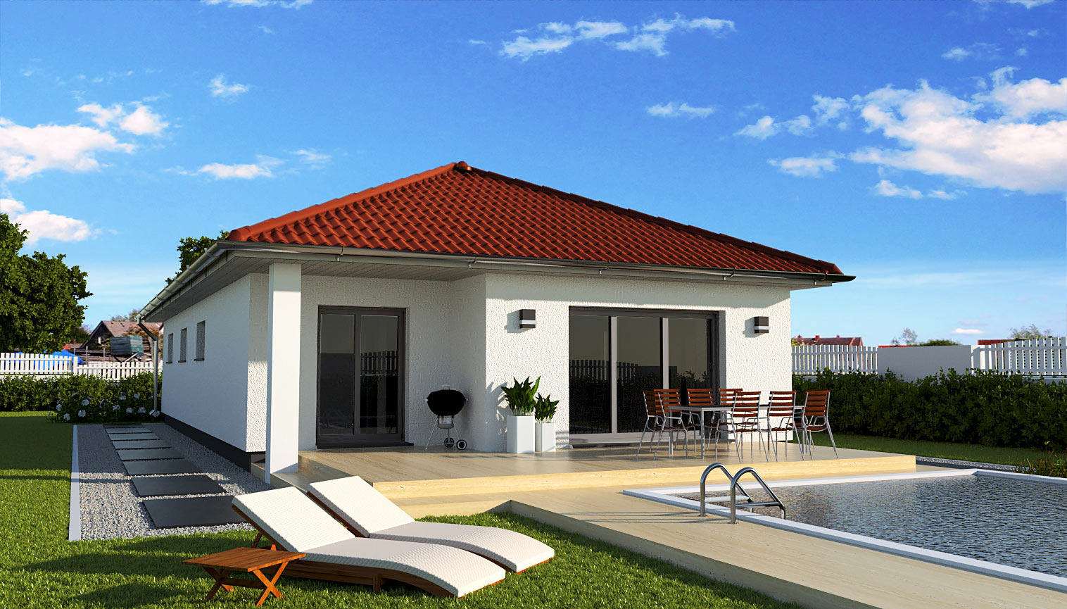 EWA-Bungalow-Spreeblick-116qm-Massivhausbau-Leipzig-Halle-Wittenberg-Rückansicht-rotes-Dach EWA-Bungalow Spreeblick 116qm Massivhausbau Leipzig Halle Wittenberg Rückansicht rotes Dach