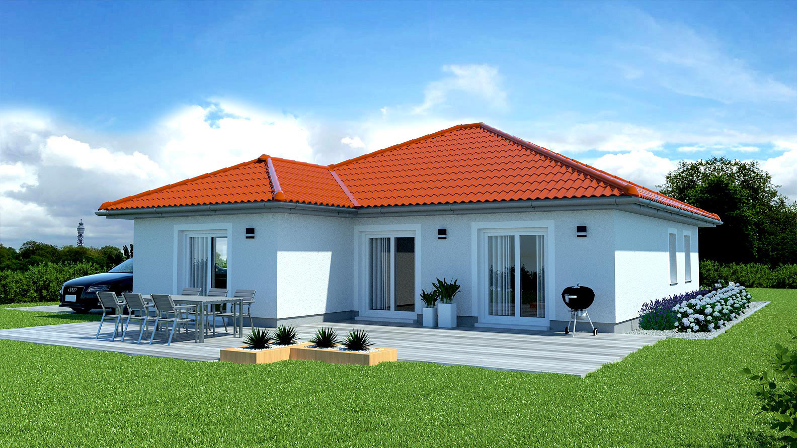 EWA-Bungalow-Sylt-123qm-Massivhausbau-Leipzig-Halle-Wittenberg-Rückansicht-rotes-Dach EWA-Bungalow Sylt 123qm Massivhausbau Leipzig Halle Wittenberg Rückansicht rotes Dach