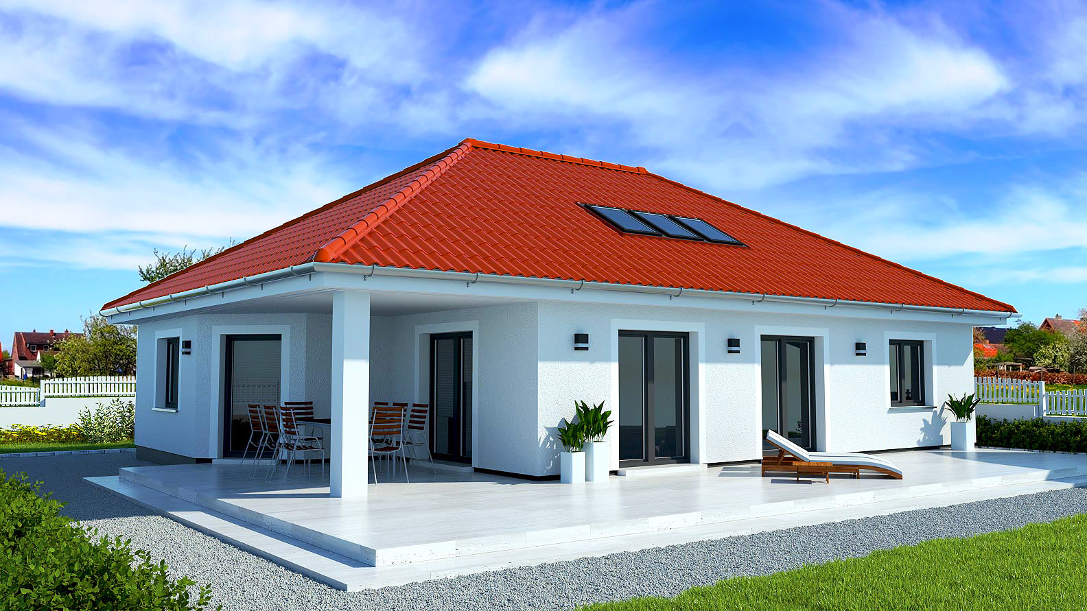 EWA-Bungalow-Usedom-177qm-Hausbau-Berlin-Brandenburg-Magdeburg-Rückansicht-rotes-Dach EWA-Bungalow Usedom 177qm Hausbau Berlin Brandenburg Magdeburg Rückansicht rotes Dach