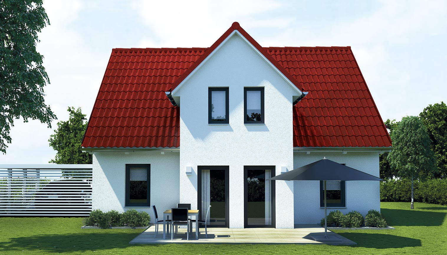 EWA-Landhaus-Altmark-172qm-Hausbau-Berlin-Brandenburg-Magdeburg-Rückansicht-rotes-Dach EWA-Landhaus Altmark 172qm Hausbau Berlin Brandenburg Magdeburg Rückansicht rotes Dach