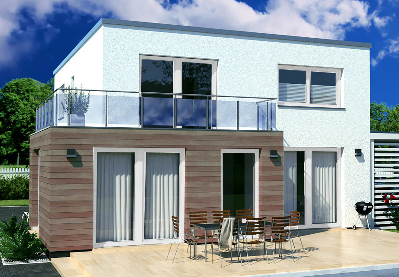 EWA-Stadtvilla Halle Kubus 164qm Hausbau Berlin Brandenburg Magdeburg weiße Fensterrahmen