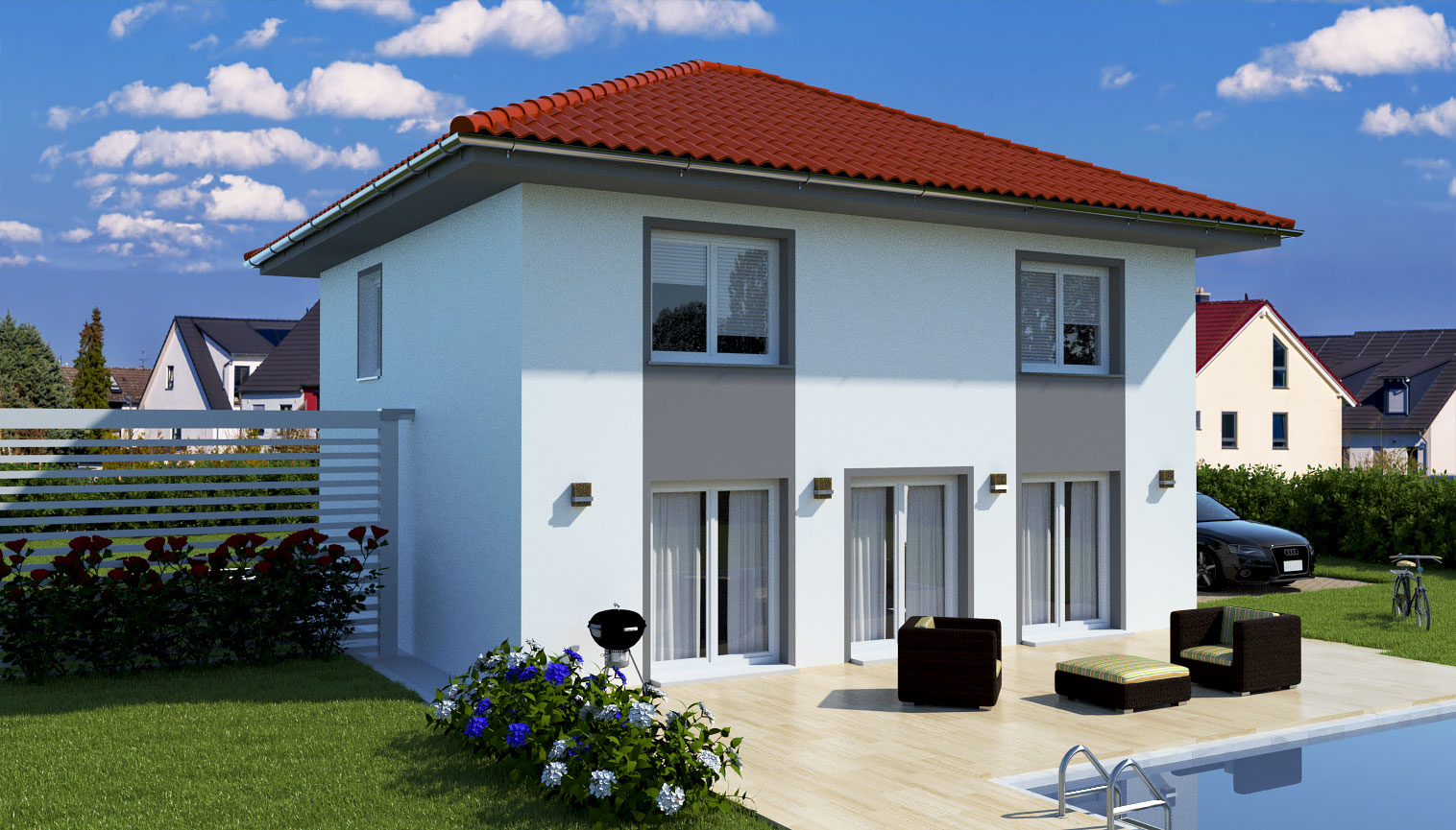 EWA-Stadtvilla-Lichterfelde-163qm-Massivhausbau-Leipzig-Halle-Wittenberg-Rückansicht-rotes-Dach EWA-Stadtvilla Lichterfelde 163qm Massivhausbau Leipzig Halle Wittenberg Rückansicht rotes Dach