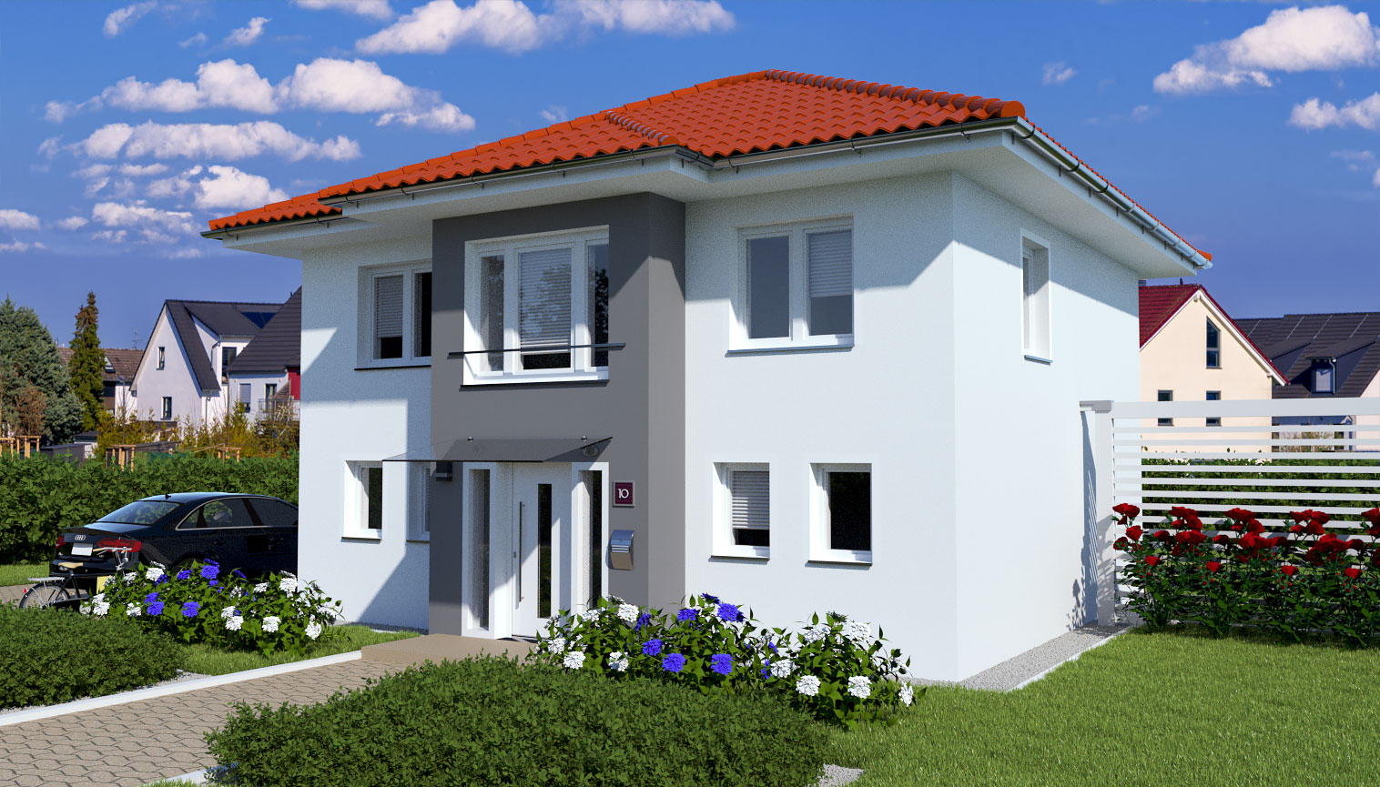 EWA-Stadtvilla-Lichterfelde-163qm-Massivhausbau-Leipzig-Halle-Wittenberg-Vorderansicht-rotes-Dach EWA-Stadtvilla Lichterfelde 163qm Massivhausbau Leipzig Halle Wittenberg Vorderansicht rotes Dach