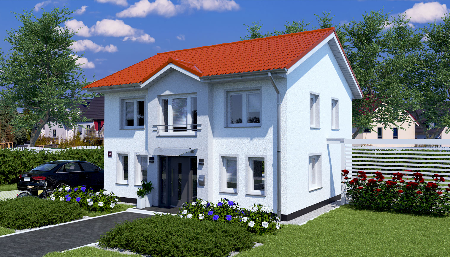 EWA-Stadtvilla Lichterfelde SD 163qm Massivhausbau Leipzig Halle Wittenberg Vorderansicht rotes Dach